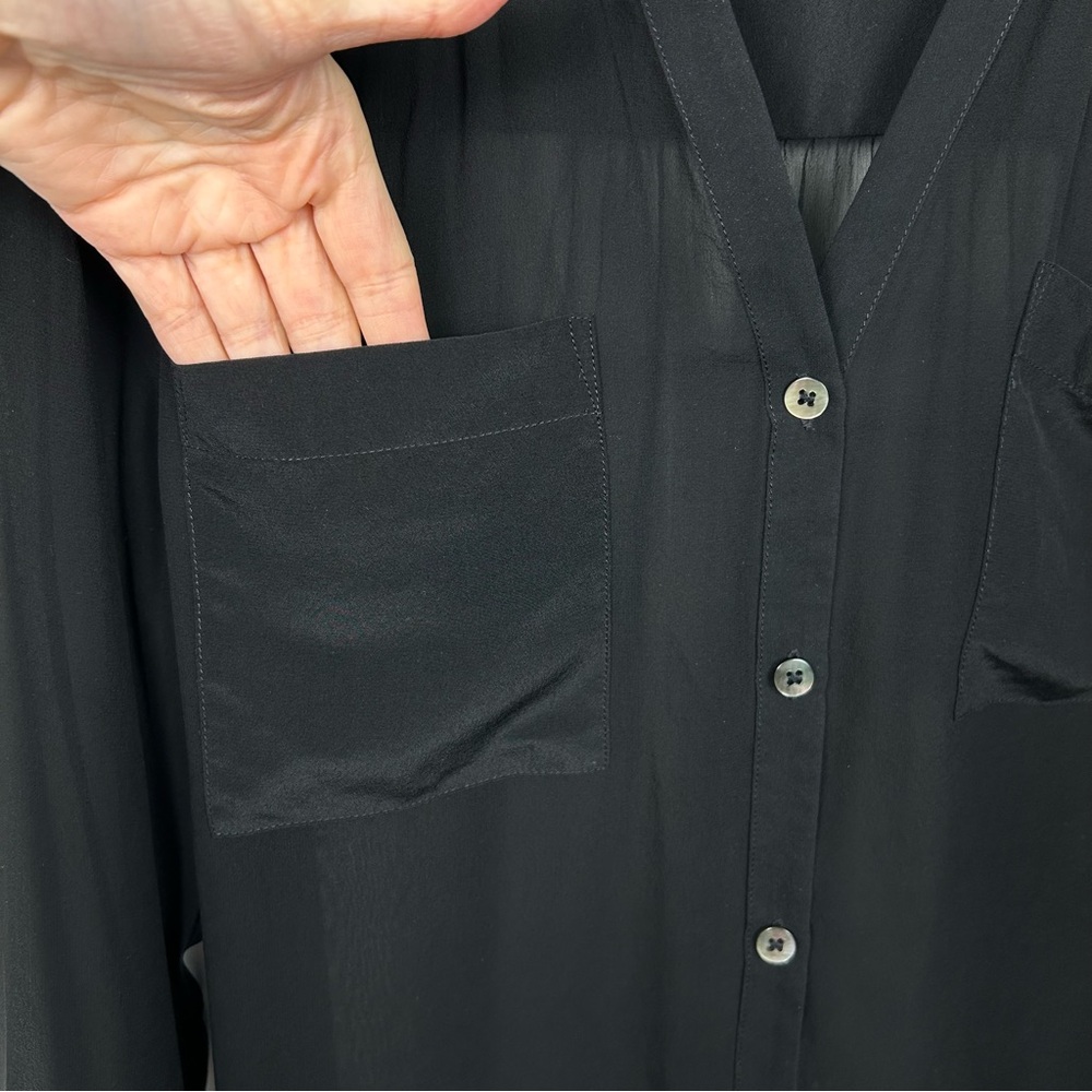 AG Adriano Goldschmied 100% Silk Split Neckline Sheer Blouse, Black, Size Small - Picture 5 of 13